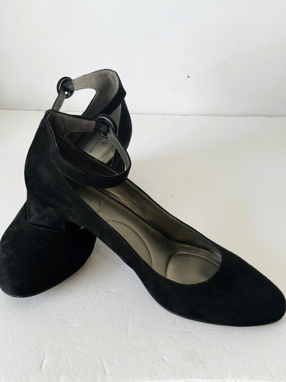 Bandolino Women's Odear Black Suede Block  Heels with Ankle Strap, Size US 8.5